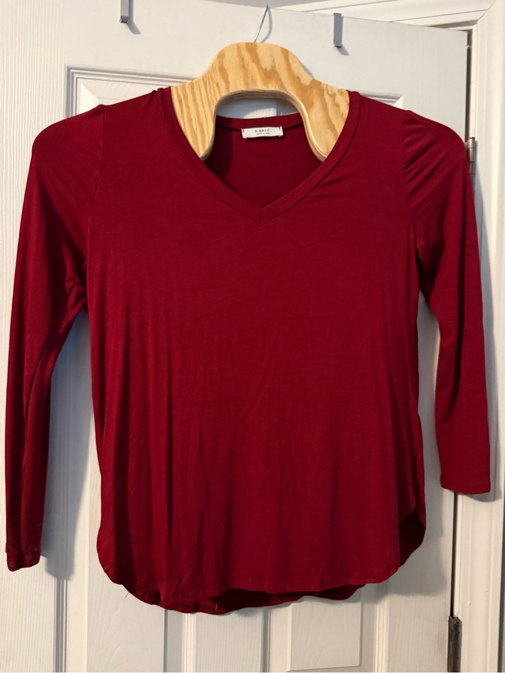 again Lightweight V-Neck Long Sleeve Top - Burgundy 1X